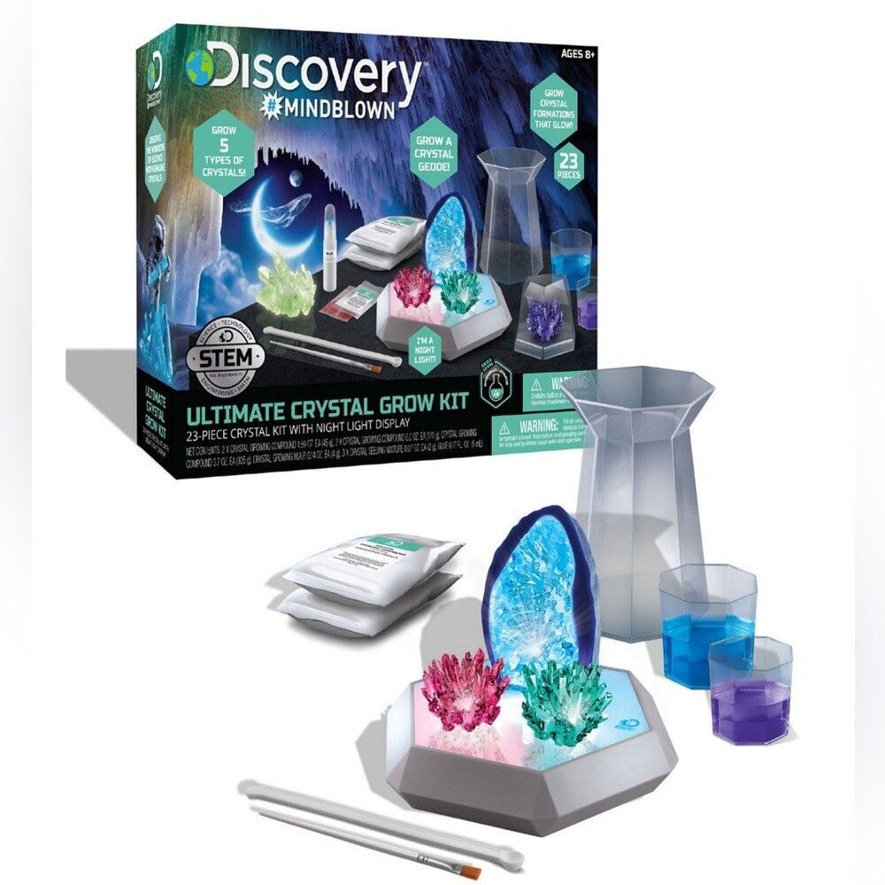 Discovery Kids Night Light Glowing Crystal Grow Science Kit 23 Pcs Age 8+